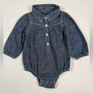 BABY GAP Chambray Polka Dot Romper Button Front Long Sleeve Bodysuit Size 3-6M